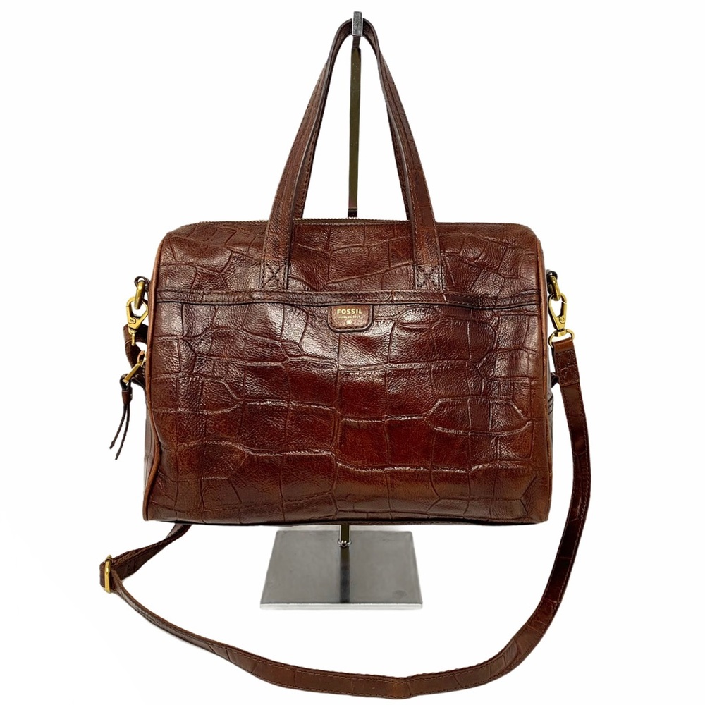 Fossil Croc Embossed Leather Satchel Crossbody Bag